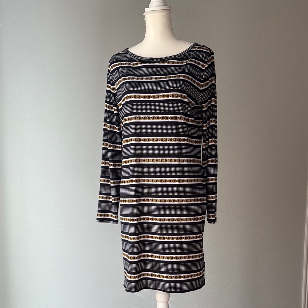 Michael Kors | Striped Longsleeve Chain Midi Dress